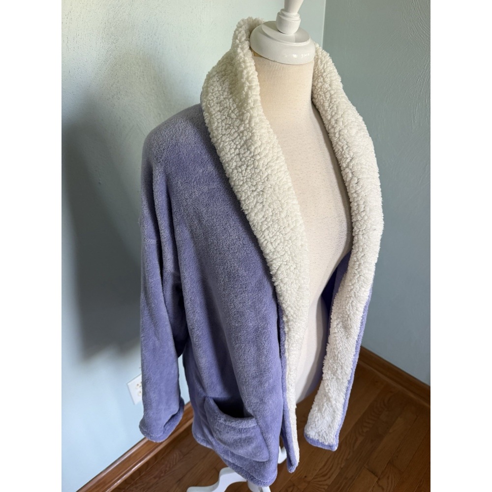 Hue Purple Fleece Lounge Cardigan Robe Housecoat Open Front Womens Sz S/M